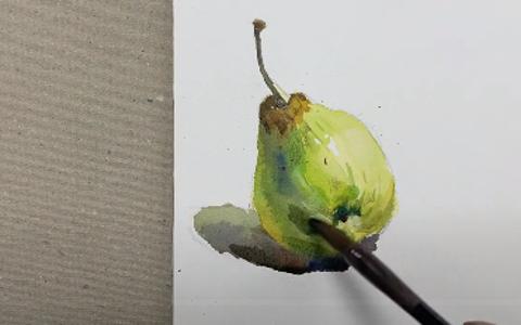 水彩静物单体塑造色彩梨的画法
