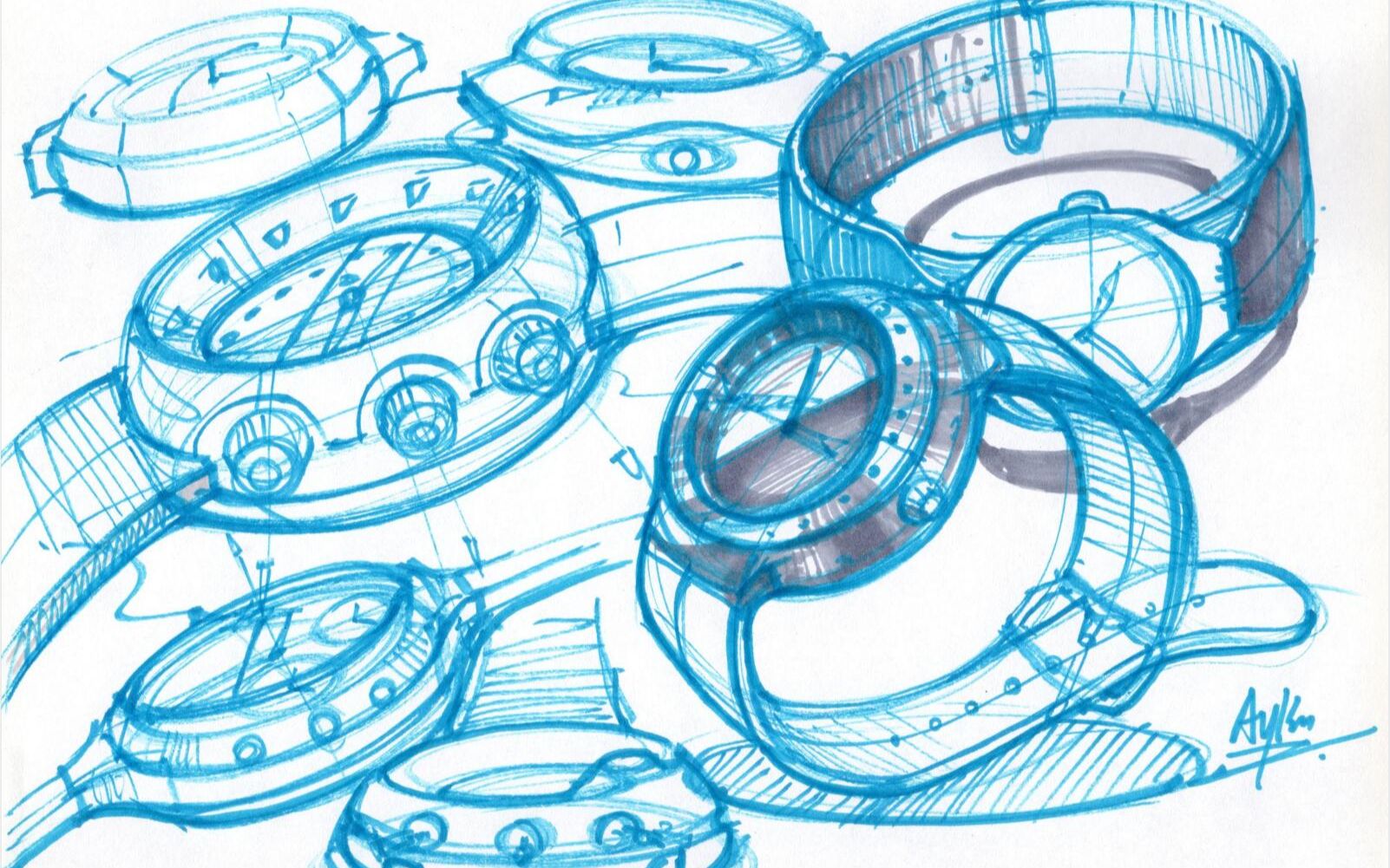 工业产品设计手绘耳机手表不会画看看圆套圆产品形体讲解