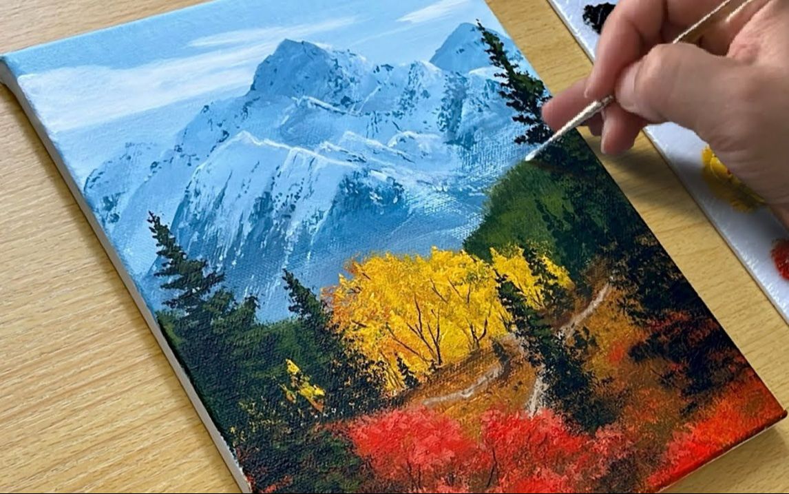 【丙烯画】【绘画教程】【中字】五彩金秋Easy Way to Paint an Autumn Landscape Acrylic Painting哔哩哔哩bilibili