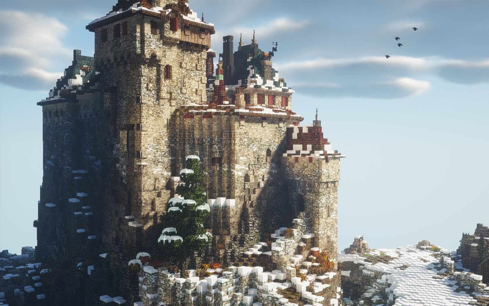 【minecraft muco】一座冬季的中世纪古堡 建筑教程 延