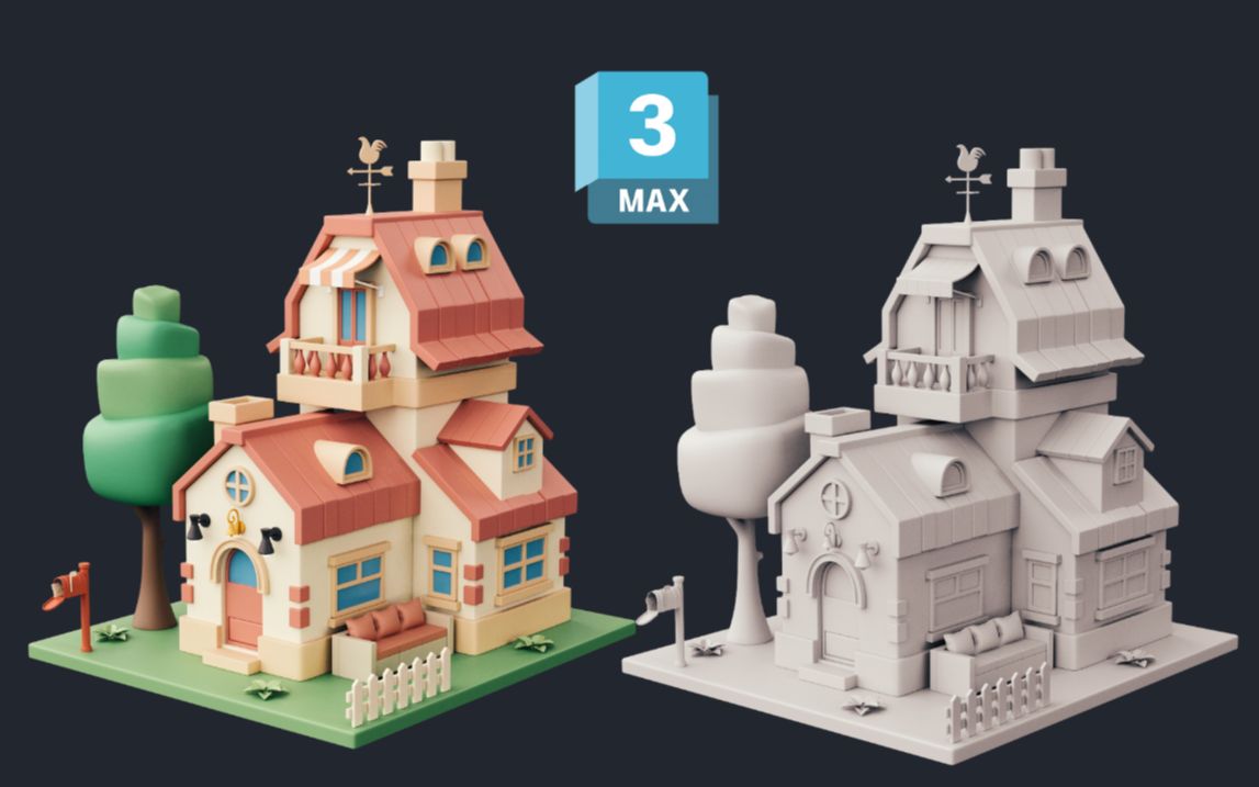 【3dmax建模】卡通场景模型制作,3dmax入门基础教学,零基础也能轻松