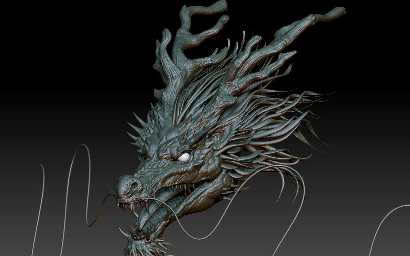 雕的像条虫?不可能!zbrush从球开始教学大龙的雕刻方式与技巧,龙鳞/龙角/龙眼/毛发制作zbrush新手雕刻教程哔哩哔哩bilibili