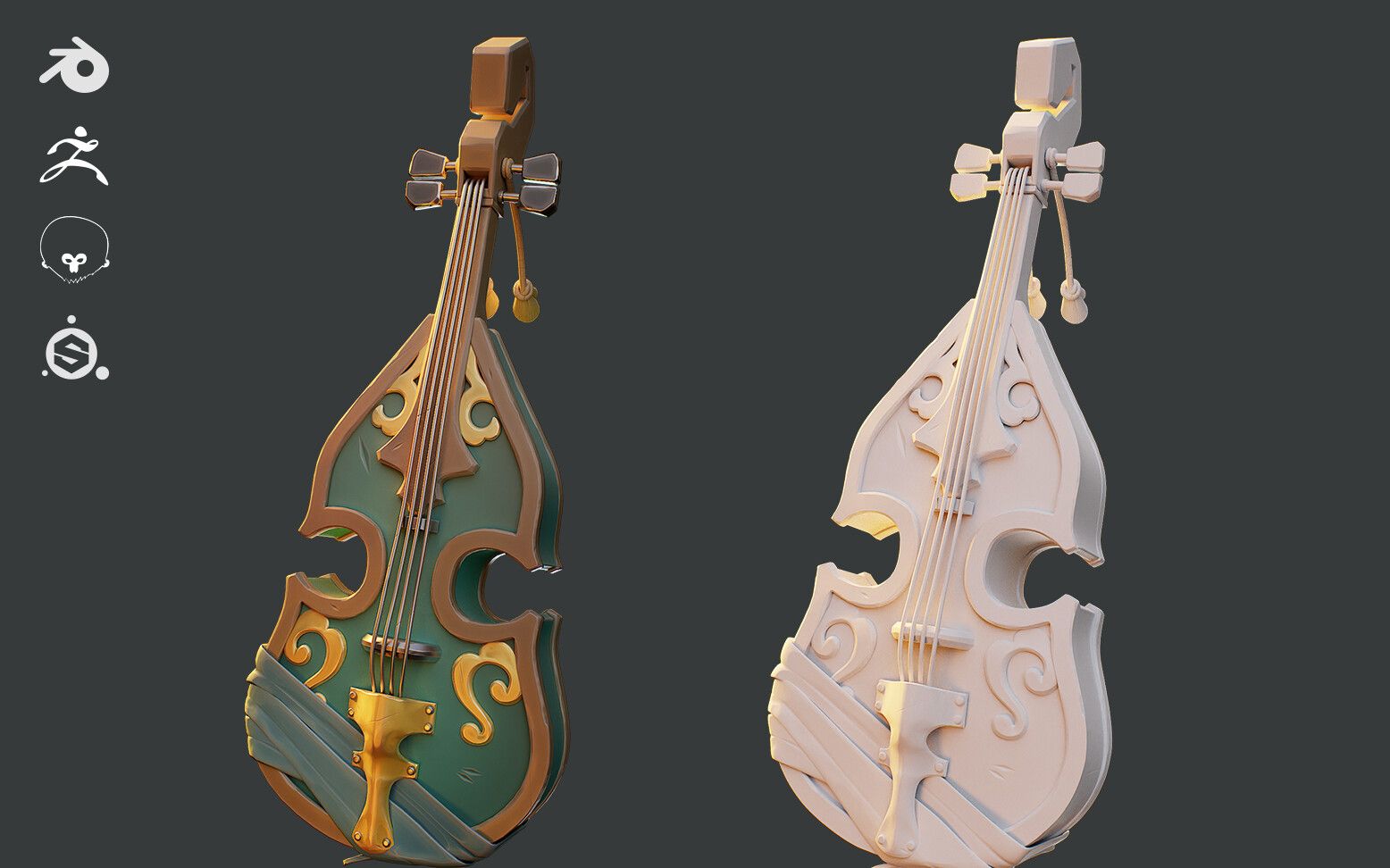 【3dmax建模】次世代道具:琵琶模型全流程建模,模型布线,卡线,uv,sp