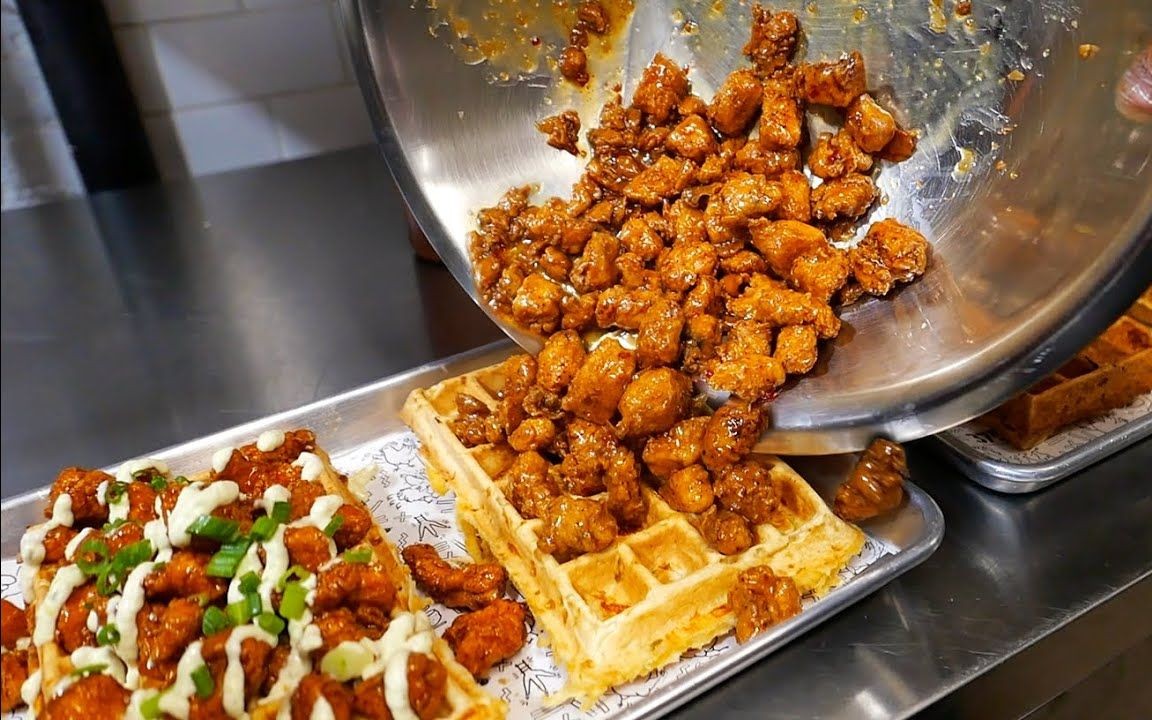 美国街头美食,在纽约吃到了最好的爆米花炸鸡和华夫饼!