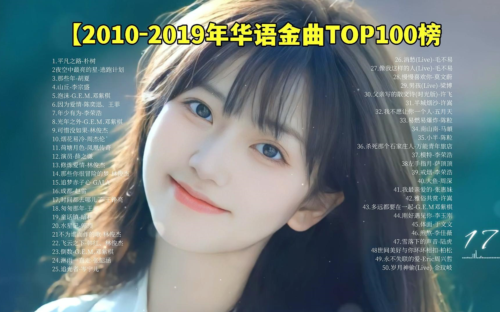 [图]【十年榜】2010-2019年最佳华语金曲TOP100 无损音质《平凡之路》《夜空中最亮的星》