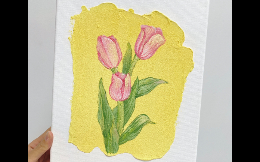 石英砂丙烯装饰画:简单来个郁金香花画画吧