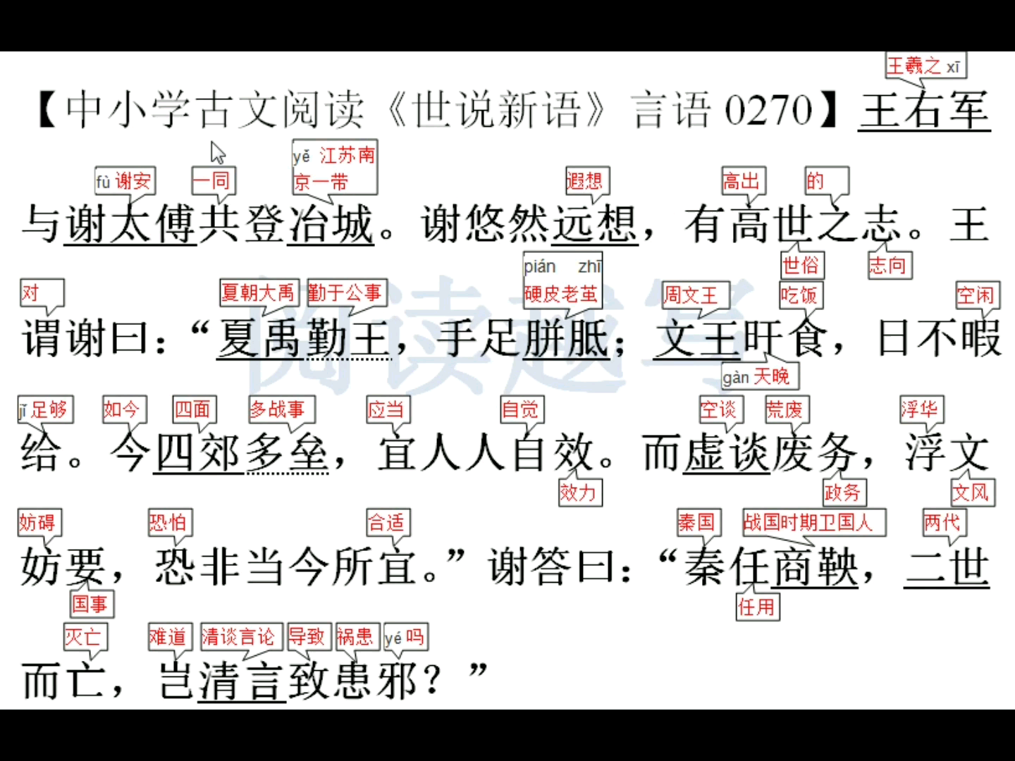 中小學文言文古文閱讀理解世說新語言語70空談與實幹