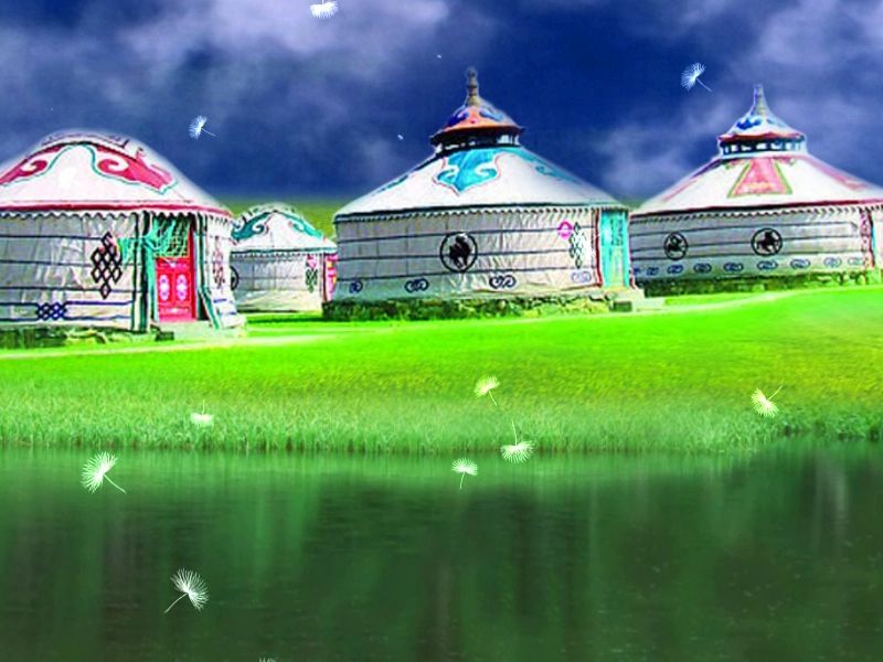 (uq19)草原蒙古包(无音乐)背景视频素材