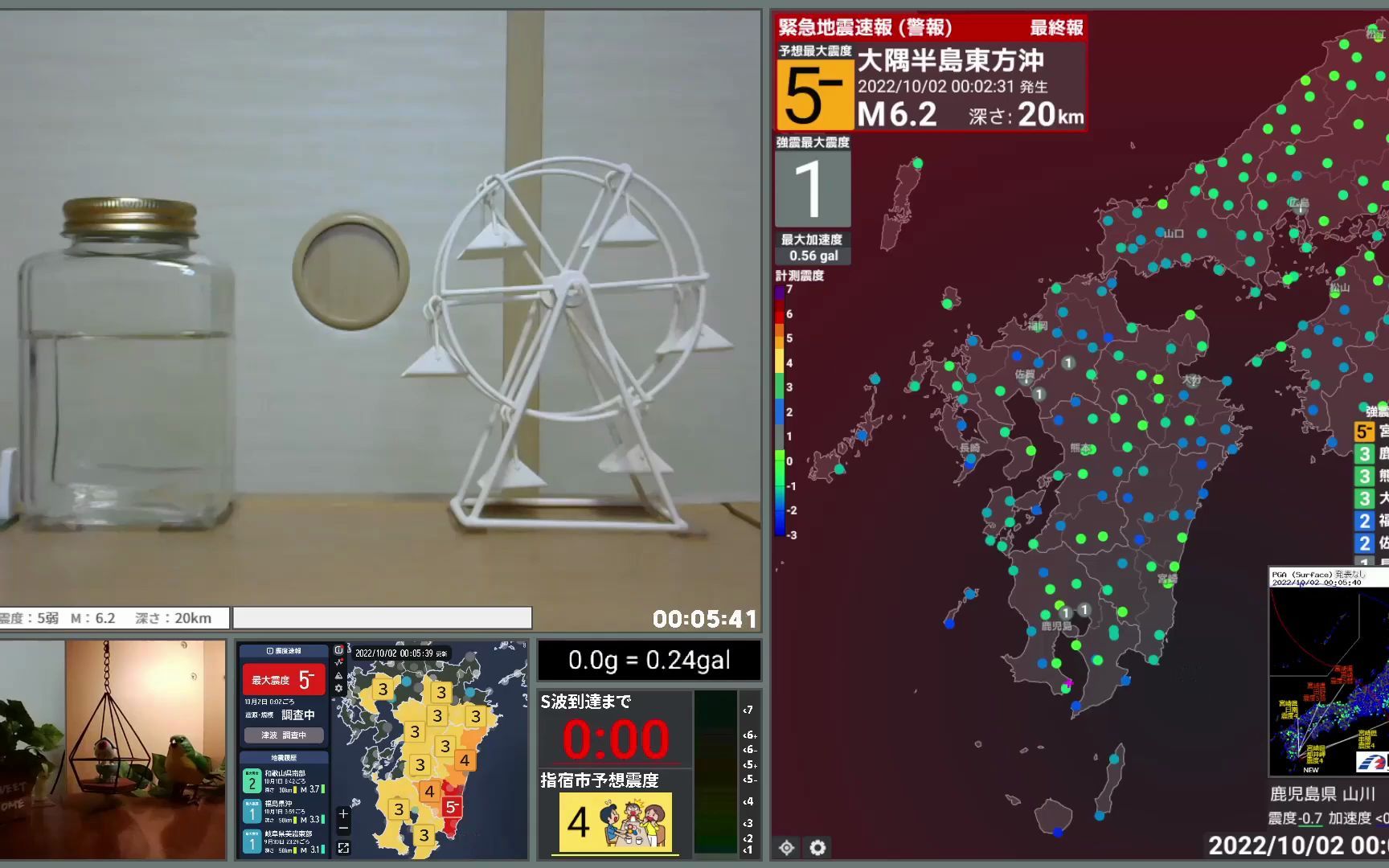 【紧急地震速报/定点观测】震度3 鹿儿岛县指宿市 (大隅半岛东方冲 M5.9 最大震度5弱) 2022/10/02 00:02发生哔哩哔哩bilibili