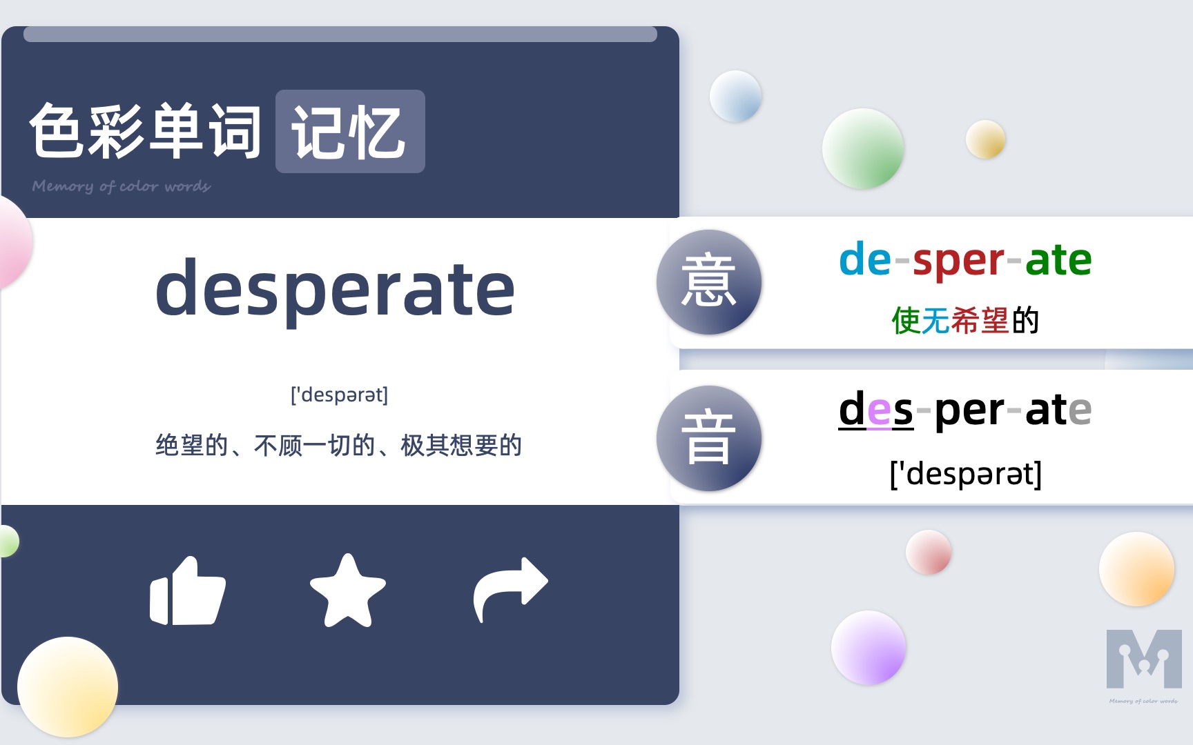 [图]色彩单词记忆-desperate-自然拼读词根词缀-高中四级六级单词