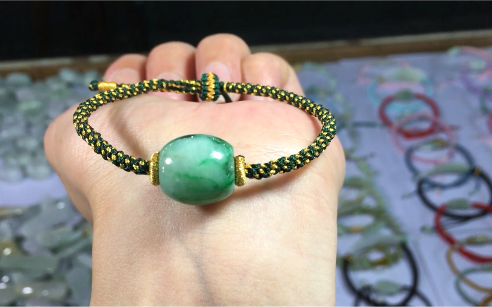 【手绳编织】翡翠路路通手绳.玉米结