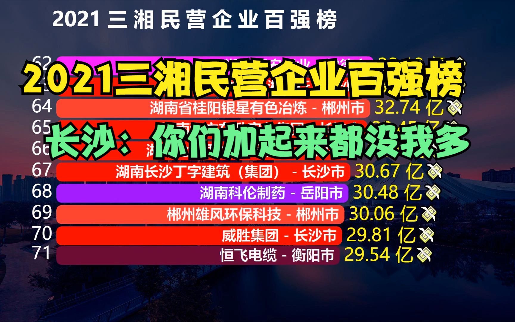 2021湖南民营企业100强出炉,岳阳6家,株洲11家,长沙真牛哔哩哔哩bilibili