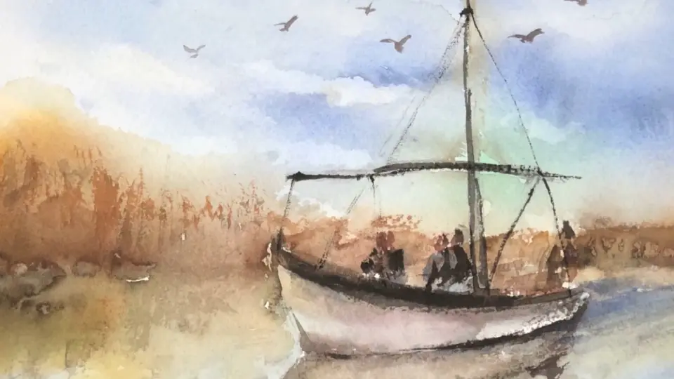 孤舟-水彩绘画_哔哩哔哩_bilibili