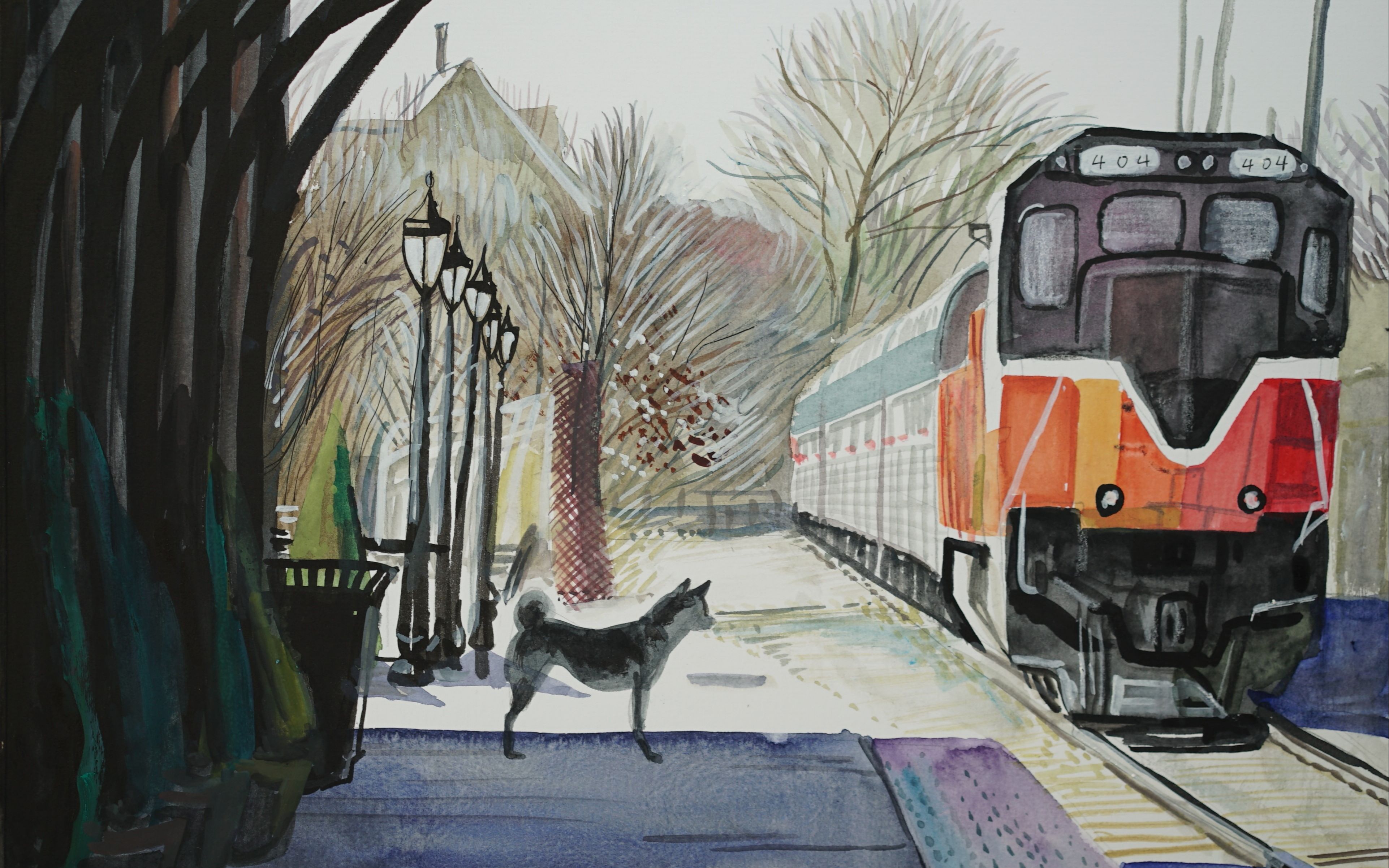 手绘水彩忠犬八公电影剧照教程快放