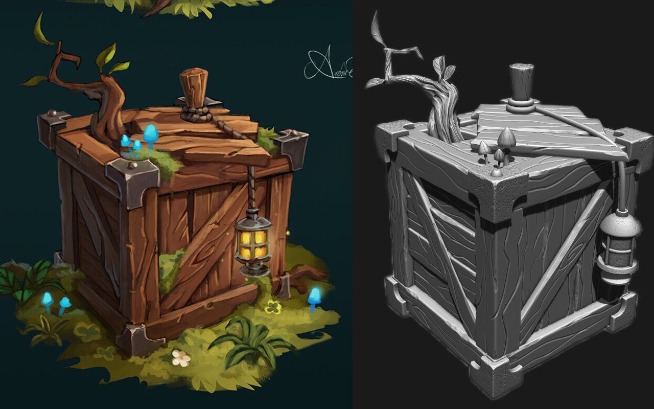 【zbrush教程】零基础木头箱子纹理雕刻,sp木头材质案例讲解 3dmax