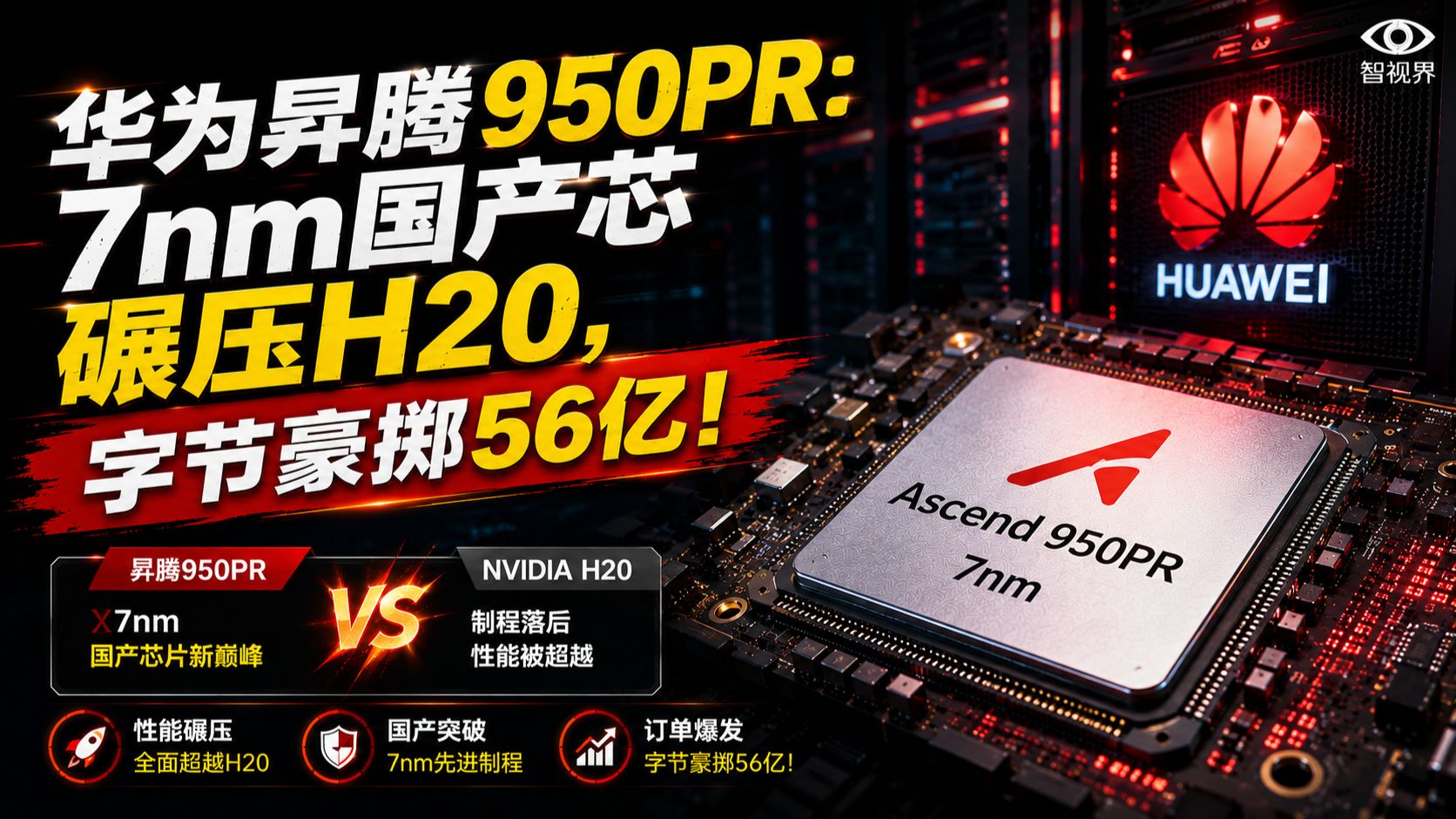 华为昇腾950PR：7nm国产芯碾压H20，字节豪掷56亿！