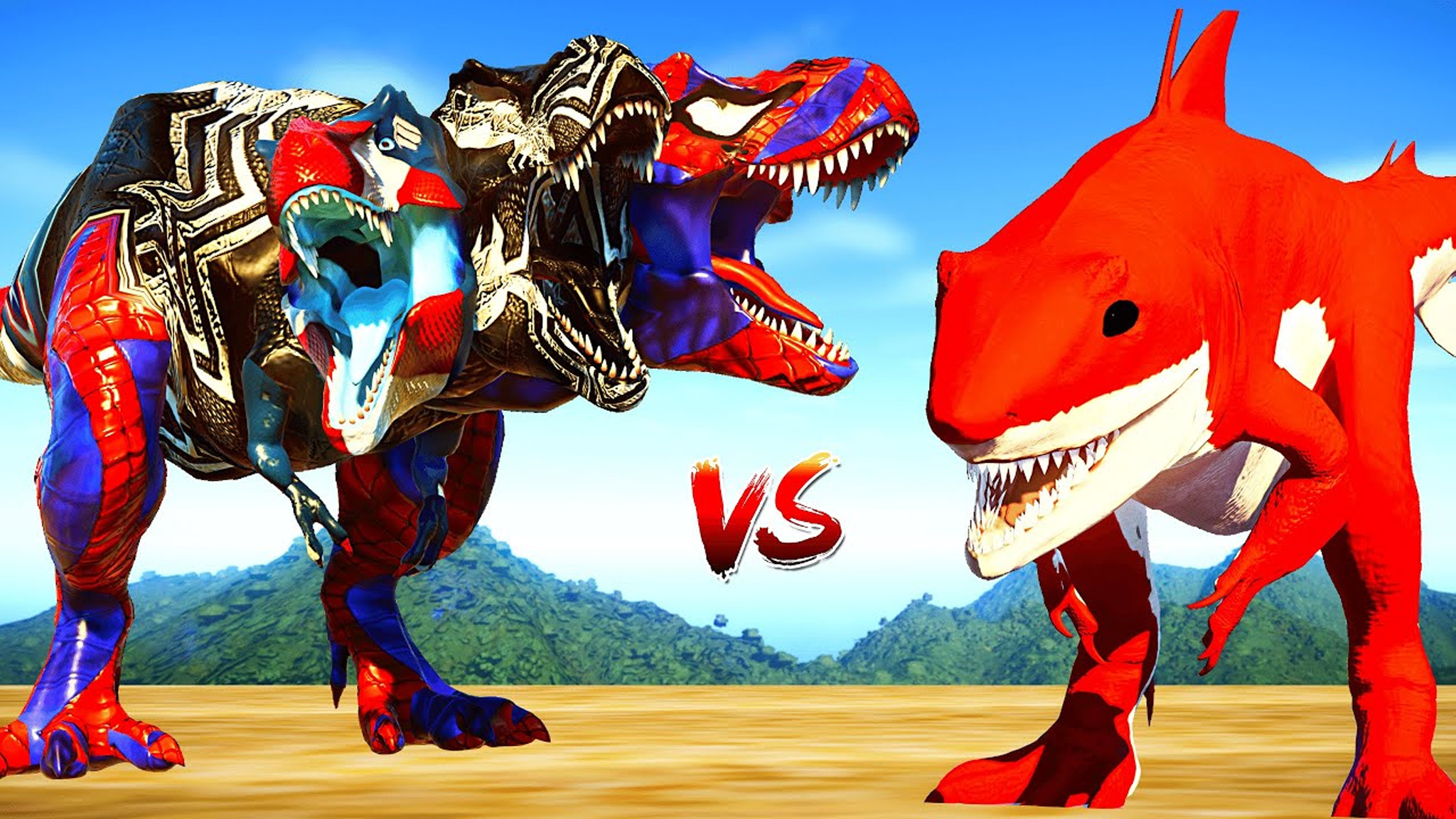 3头"蜘蛛侠"暴龙 vs 红鲨鱼王 ~ 侏罗纪世界进化_哔哩哔哩bilibili