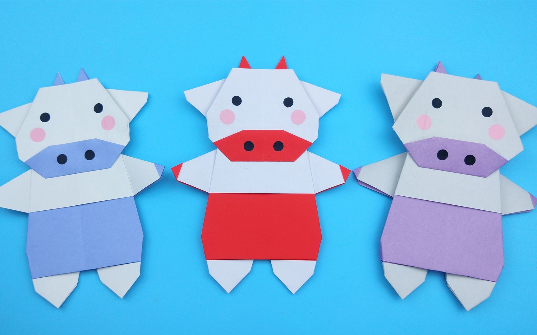 教你折站立型的新年小牛,成品超级可爱,手工折纸diy教程