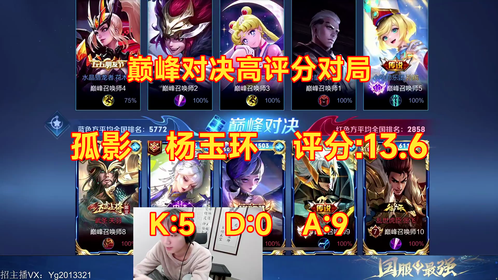 02/19 王者荣耀 孤影 杨玉环 巅峰对决高评分对局 评分:13.