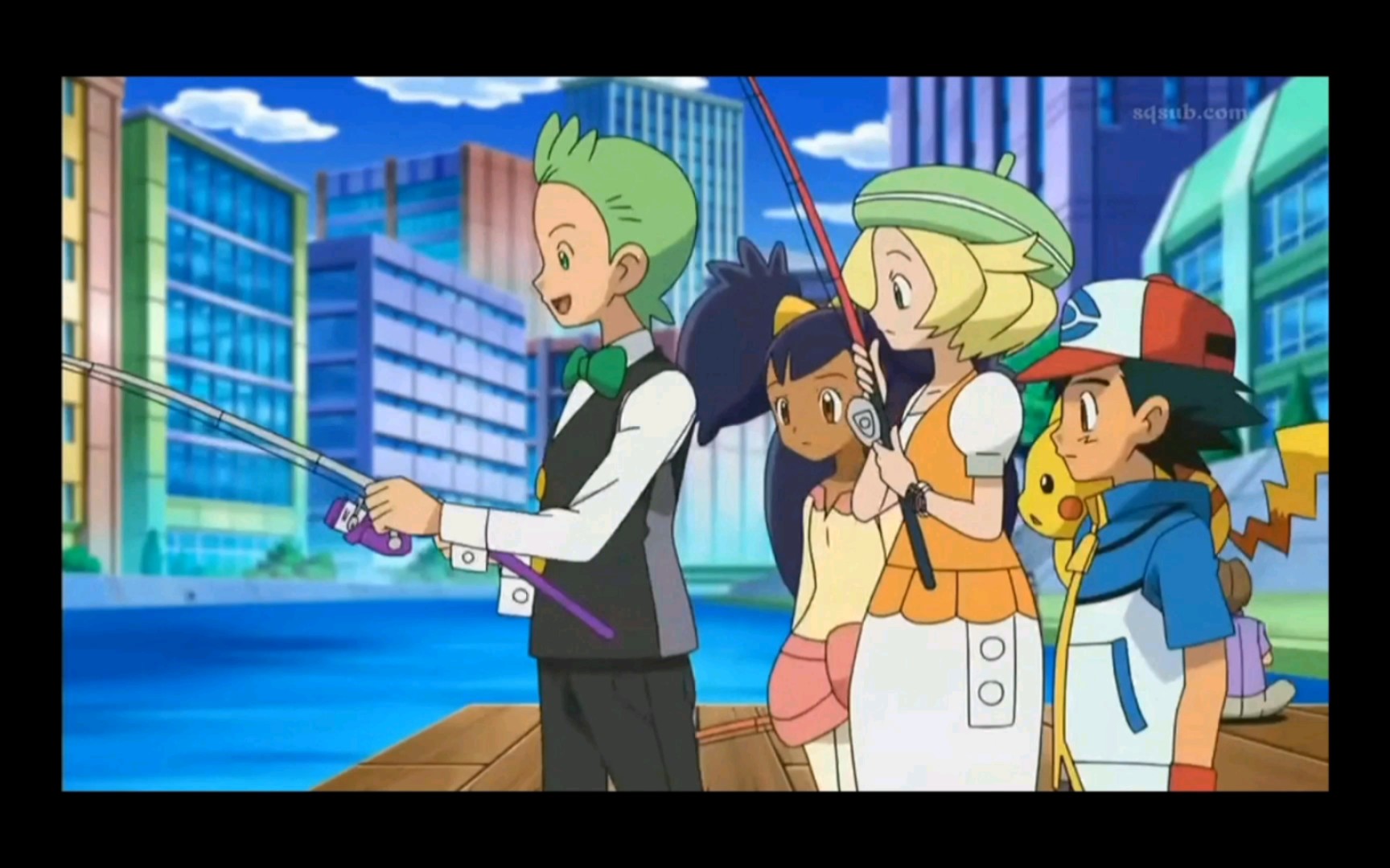 精灵宝可梦 天桐用钓竿示范给小智他们看很专业啊