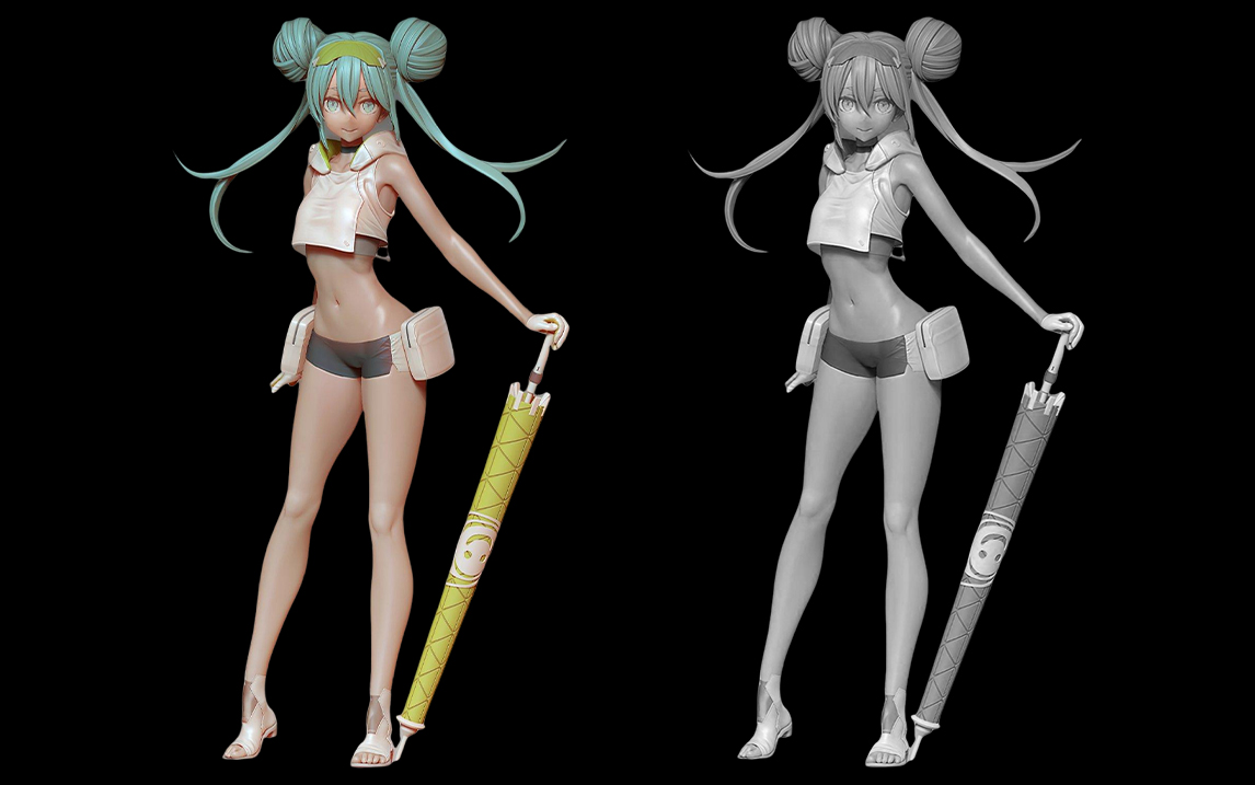 【3d】二次元女性人物手办制作 zbrush双马尾女孩人物模型制作教程!