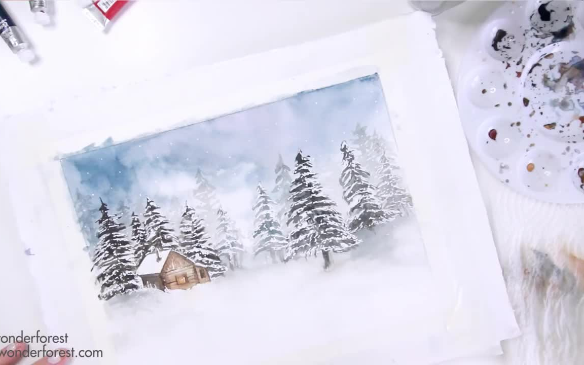 【水彩风景】冬日雪景哔哩哔哩bilibili