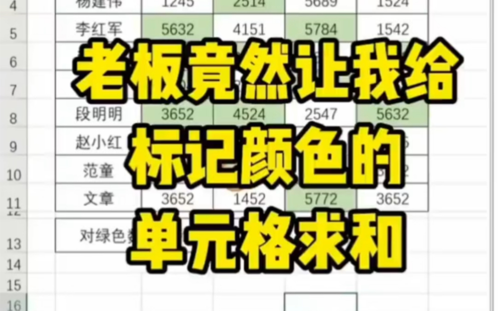 Excel表格如何给标记颜色的单元格快速求和,Excel表格特殊颜色快速汇总求和哔哩哔哩bilibili