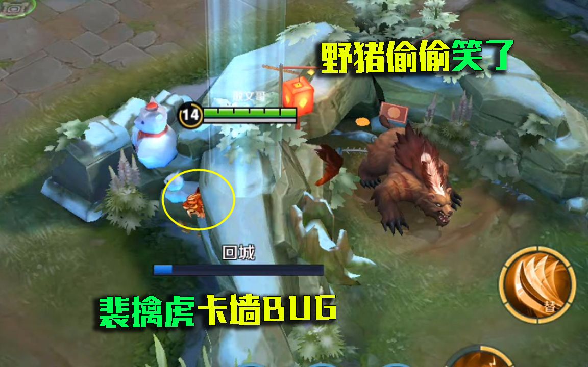 王者荣耀:裴擒虎这个bug可以卡进墙里面 旁边的野猪偷偷的笑了