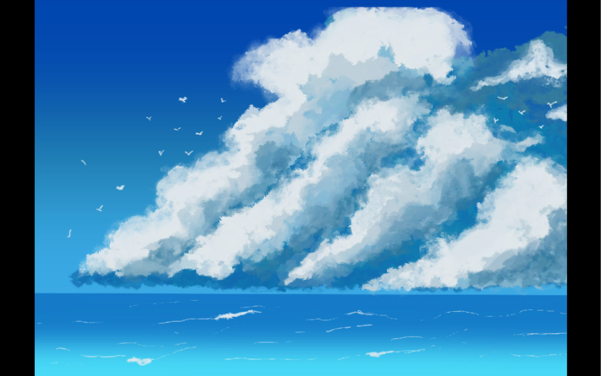 交作业啦!零基础跟着"轻雨想成为大佬"老师学画海天