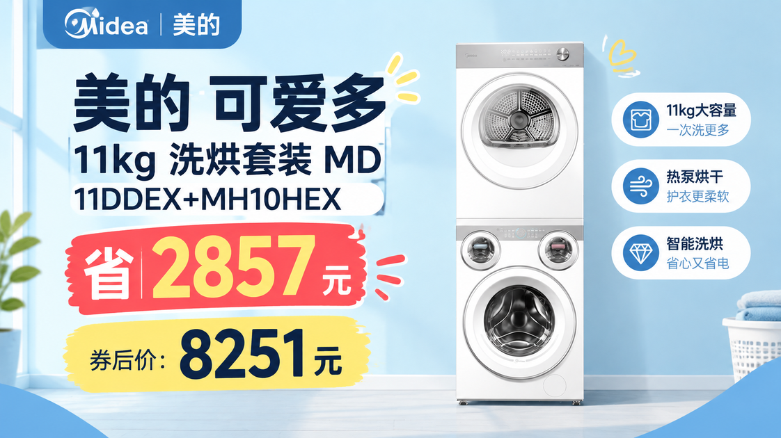 美的 可爱多 11kg 洗烘套装 MD11DDEX+MH10HEX_哔哩哔哩_bilibili