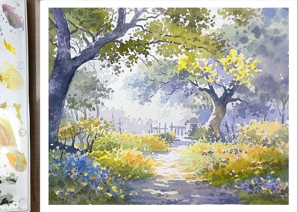 【水彩】水彩风景画-夏日道路