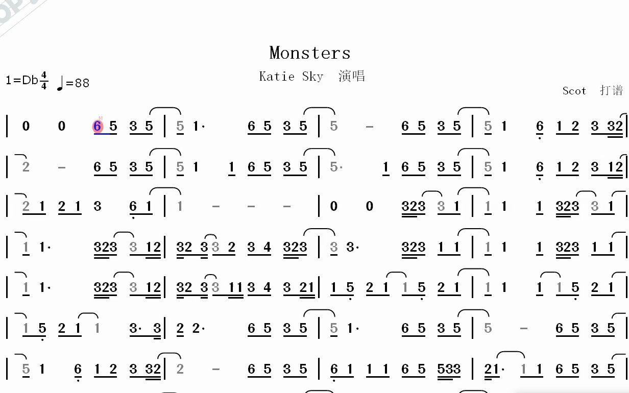 monsters数字简谱图片
