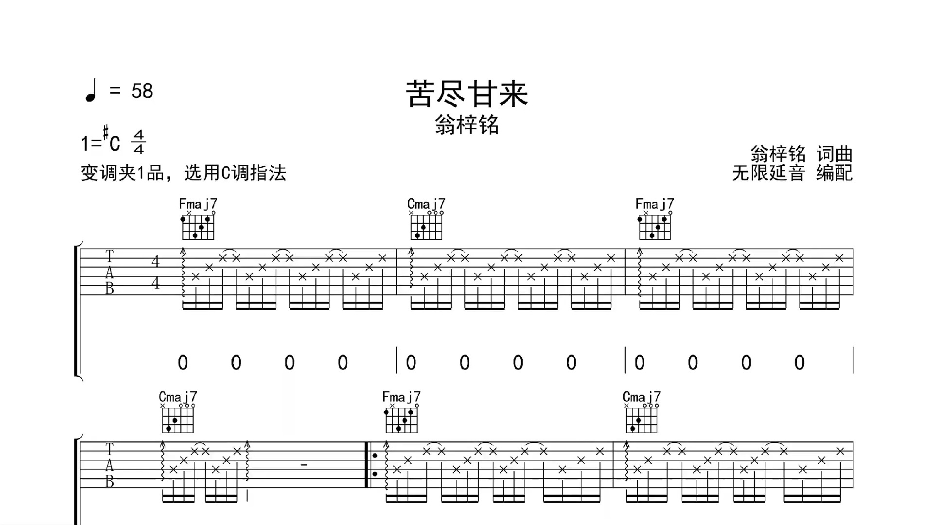 苦尽甘来,吉他谱,吉他弹唱,动态吉他谱