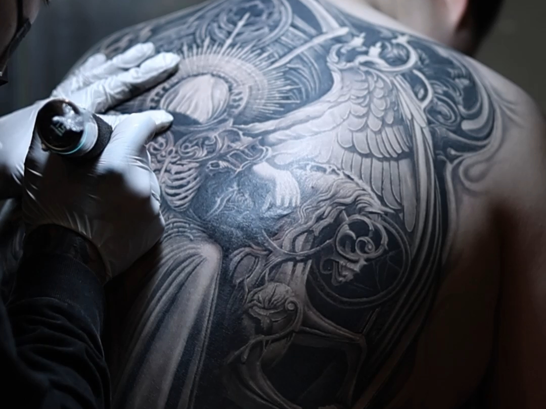 雷势疯人院 小品纹身作品过程记录 满背死神
