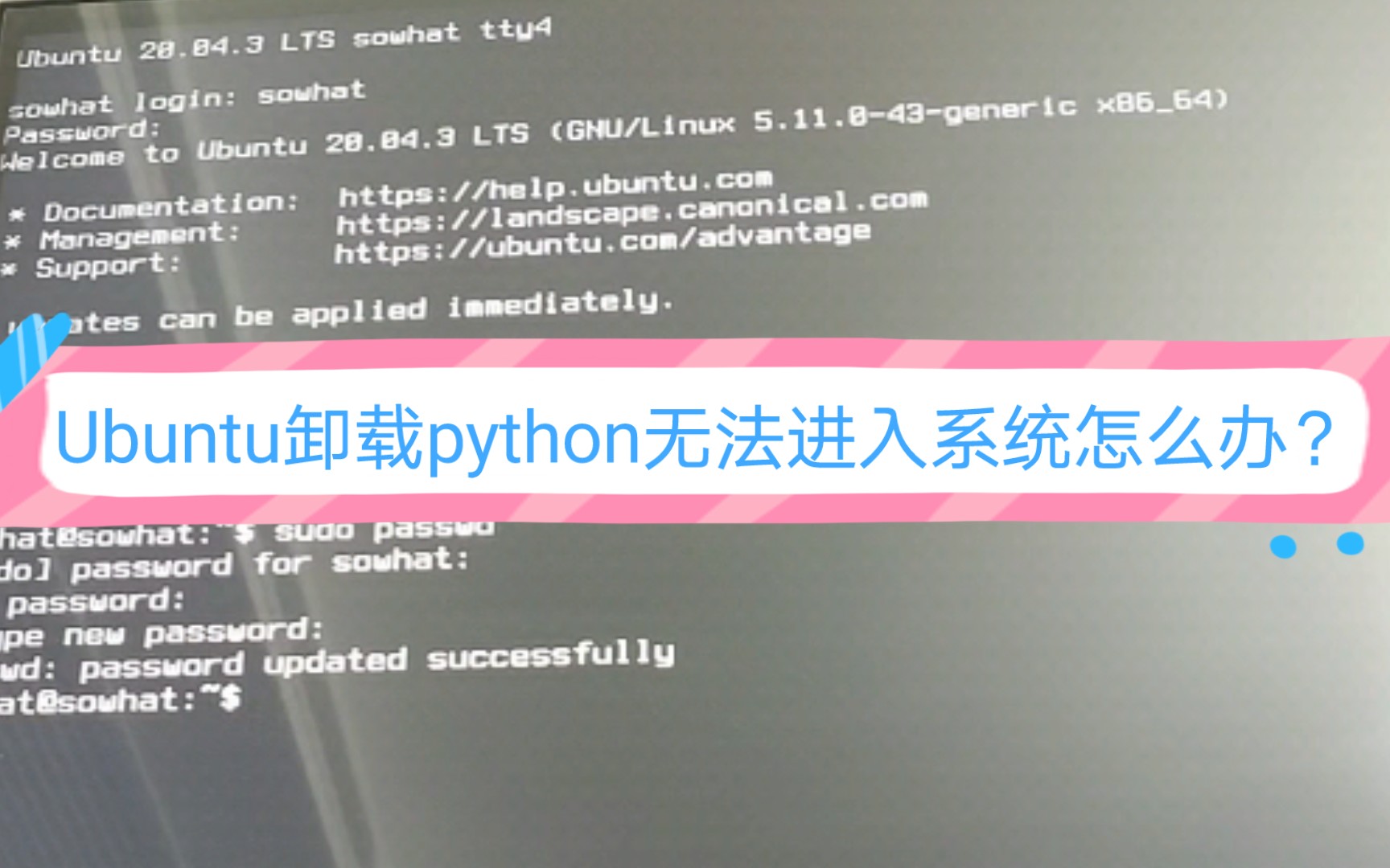 Ubuntu卸载python无法进入系统怎么办?哔哩哔哩bilibili