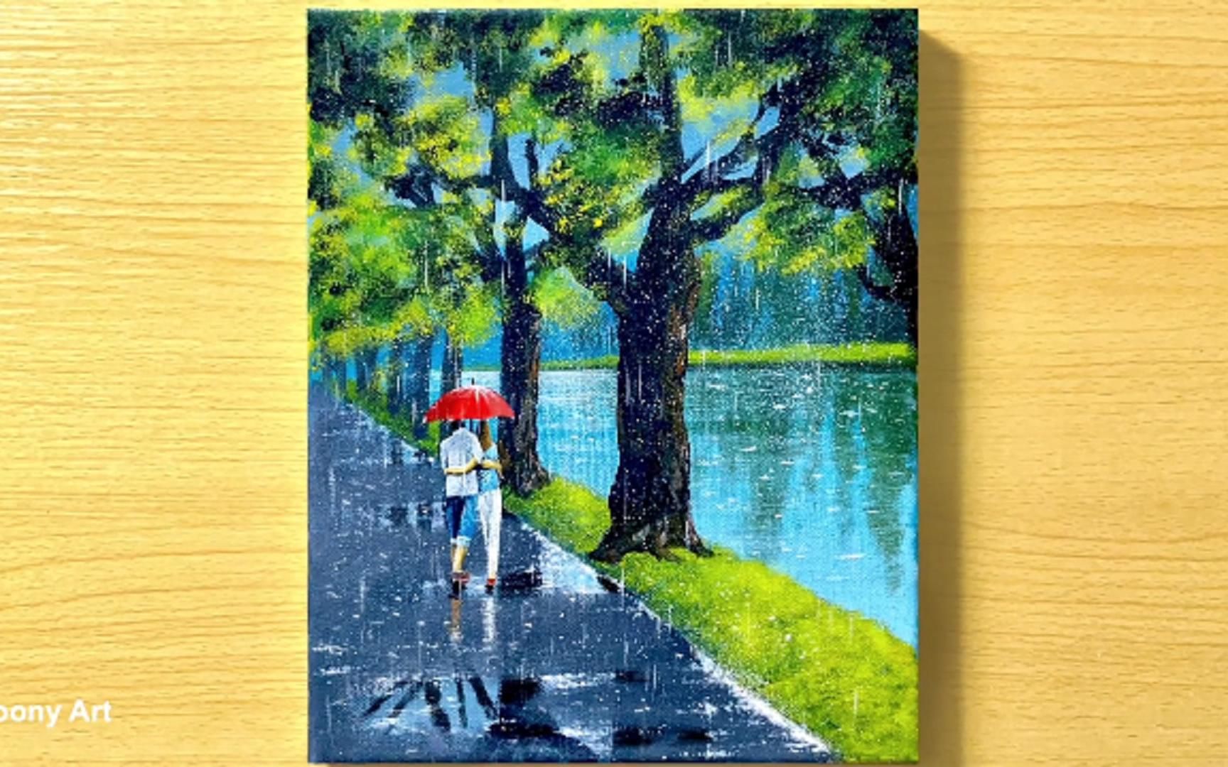 [图]Couple Walking in the Rain _ Acrylic Painting _ STEP by STEP - 276 _