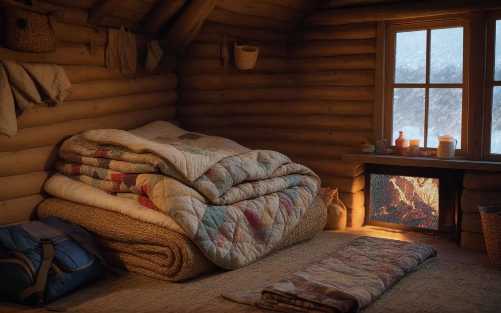 暴风雪天,被困在林边的小屋,温暖炉火,风雪呼啸,放松助眠氛围