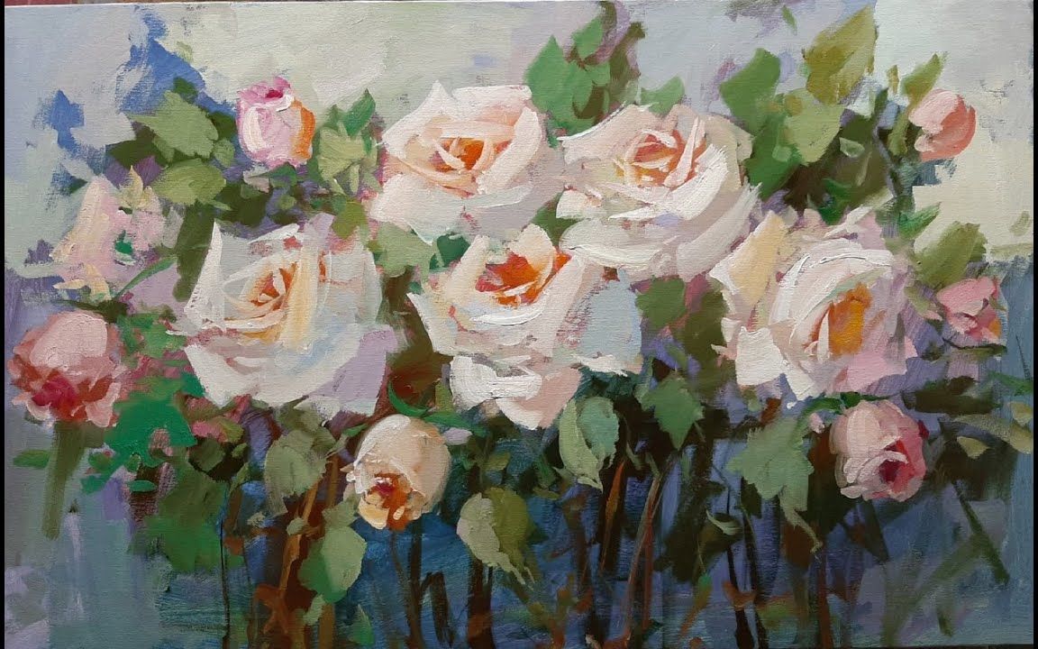 【油画】大胆下笔吧!大色块玫瑰花束绘画!