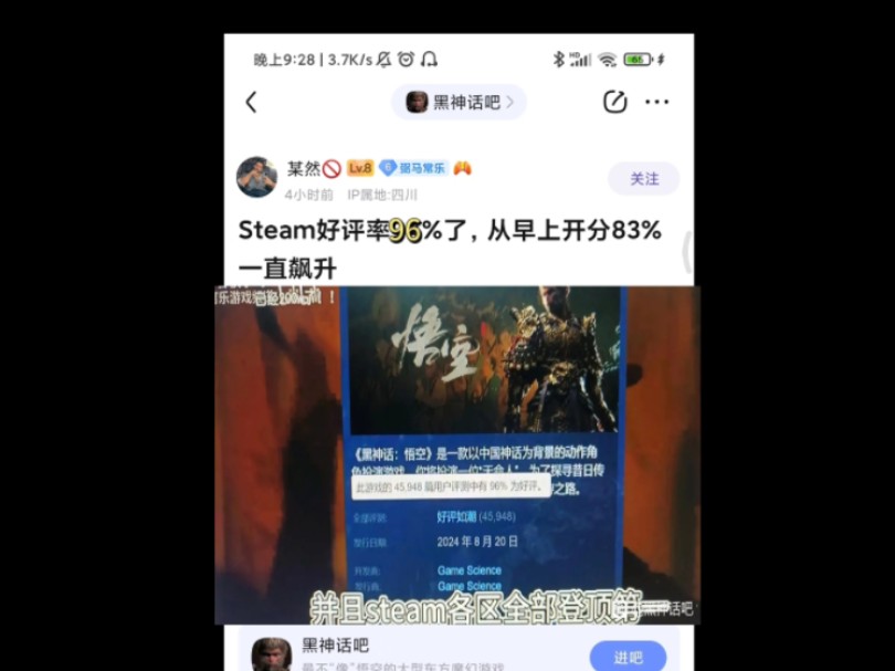 黑神话吧热议,黑神话Steam上评分从8.3到9.6.𐟘�˜�˜�꧉›了哔哩哔哩bilibili黑神话悟空