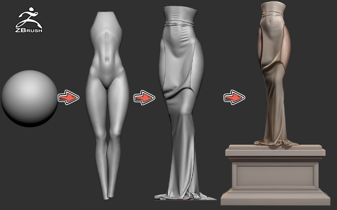 【zbrush人体雕刻】教你从零开始一步步雕刻人体,御姐身材人体雕刻
