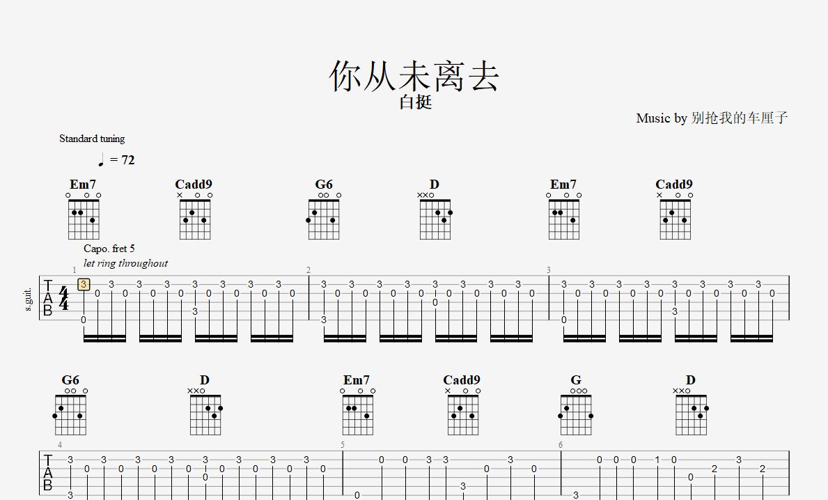 吉他谱你从未离去图片