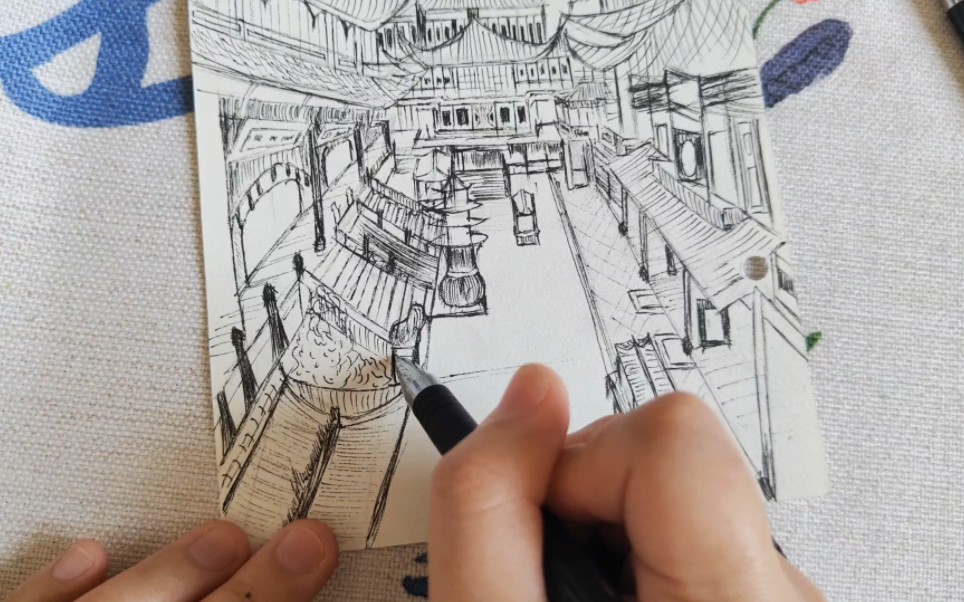 随便拿纸画画丨手绘寺庙丨听歌丨真舒服