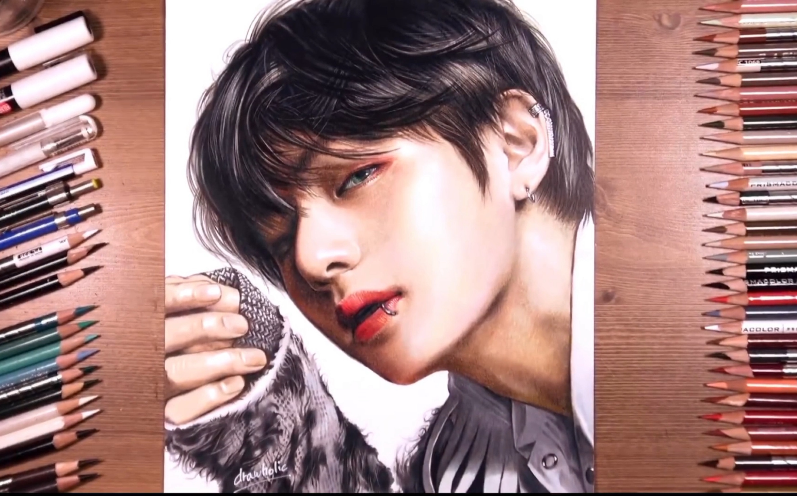 彩铅手绘防弹少年团bts金泰亨大师啊