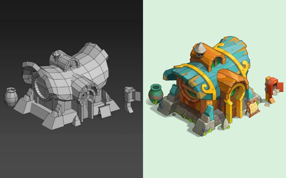 【3dmax建模】卡通房子模型制作,游戏场景模型布线教程