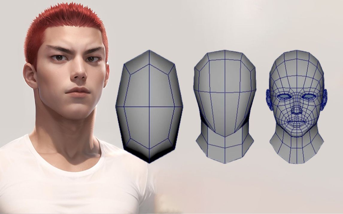 【maya人物建模】樱木花道头部布线详细教程,100%成功角色头部布线