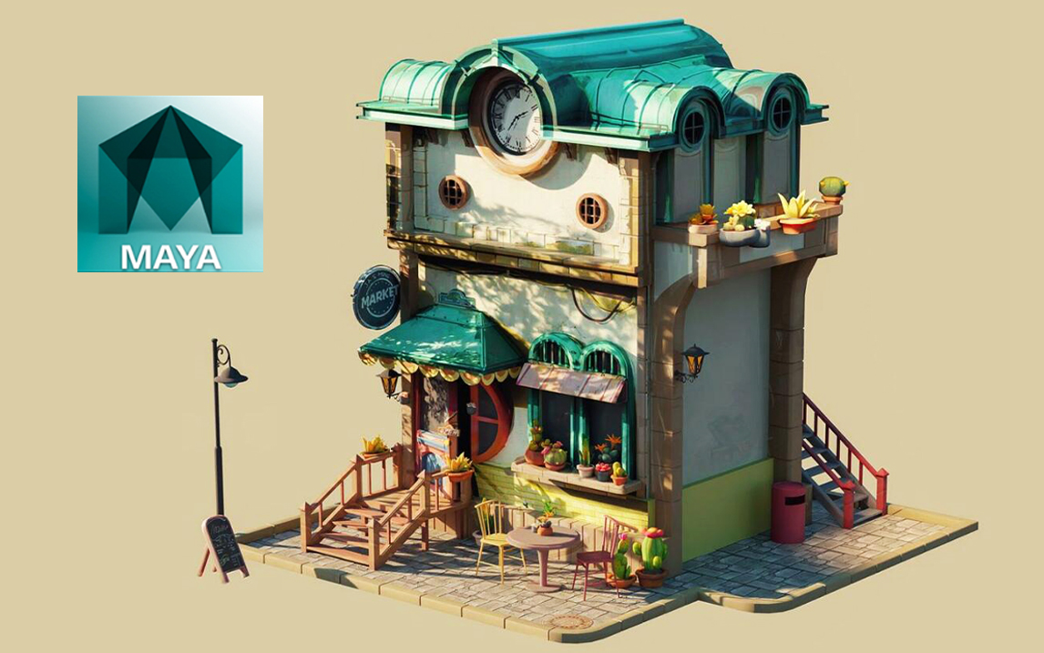 【maya建模】欧式场景模型制作,房屋建模案例讲解,3d建模基础教程