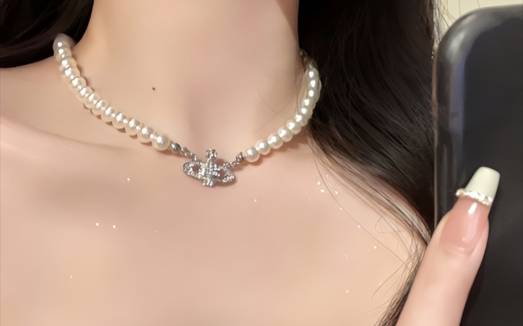 西太后土星珍珠项链轻奢小众锁骨链高级感气质choker颈链