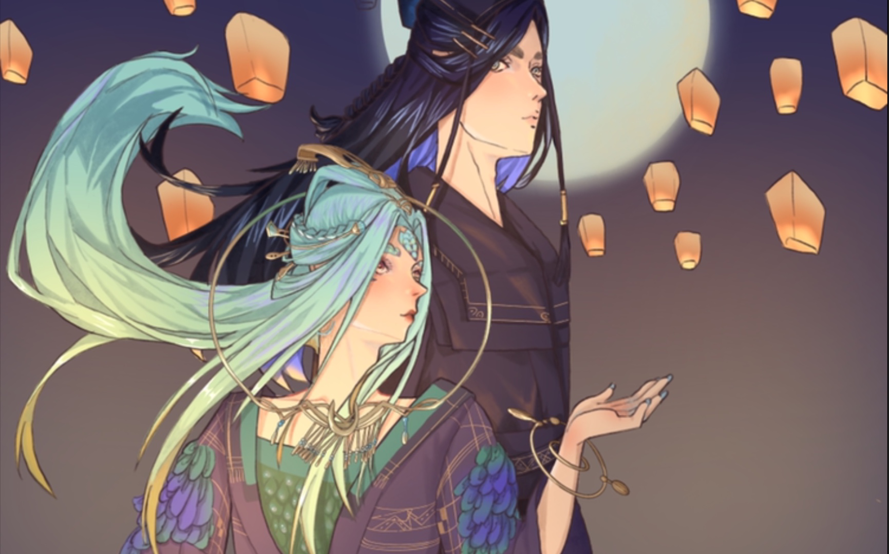 【ipad绘画|镜玄×奉眠】七夕手书插图绘画过程