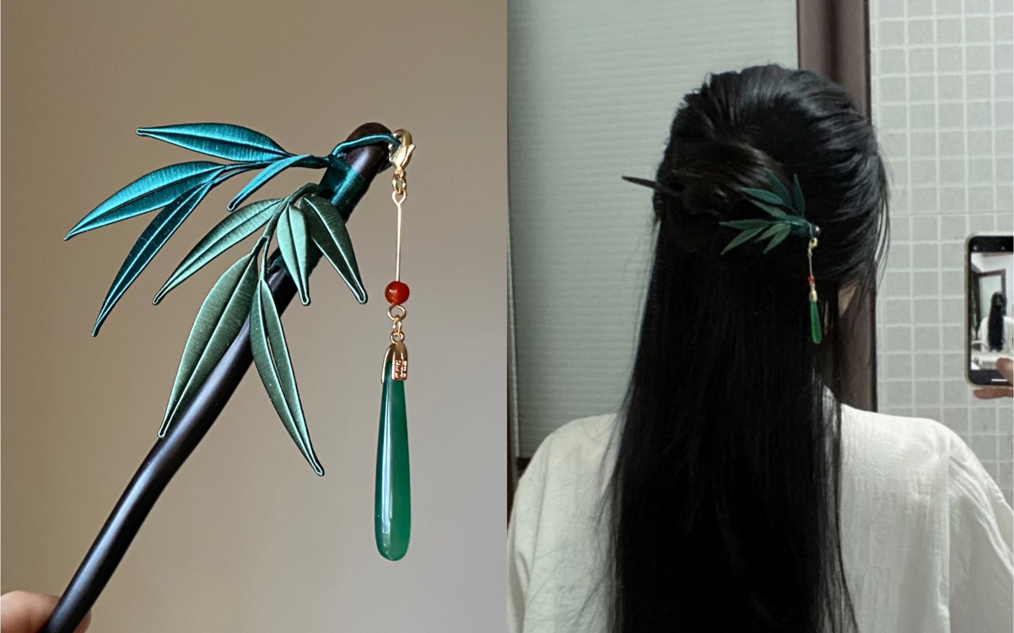 改了主体的竹叶发簪,可以直接盘发不会断