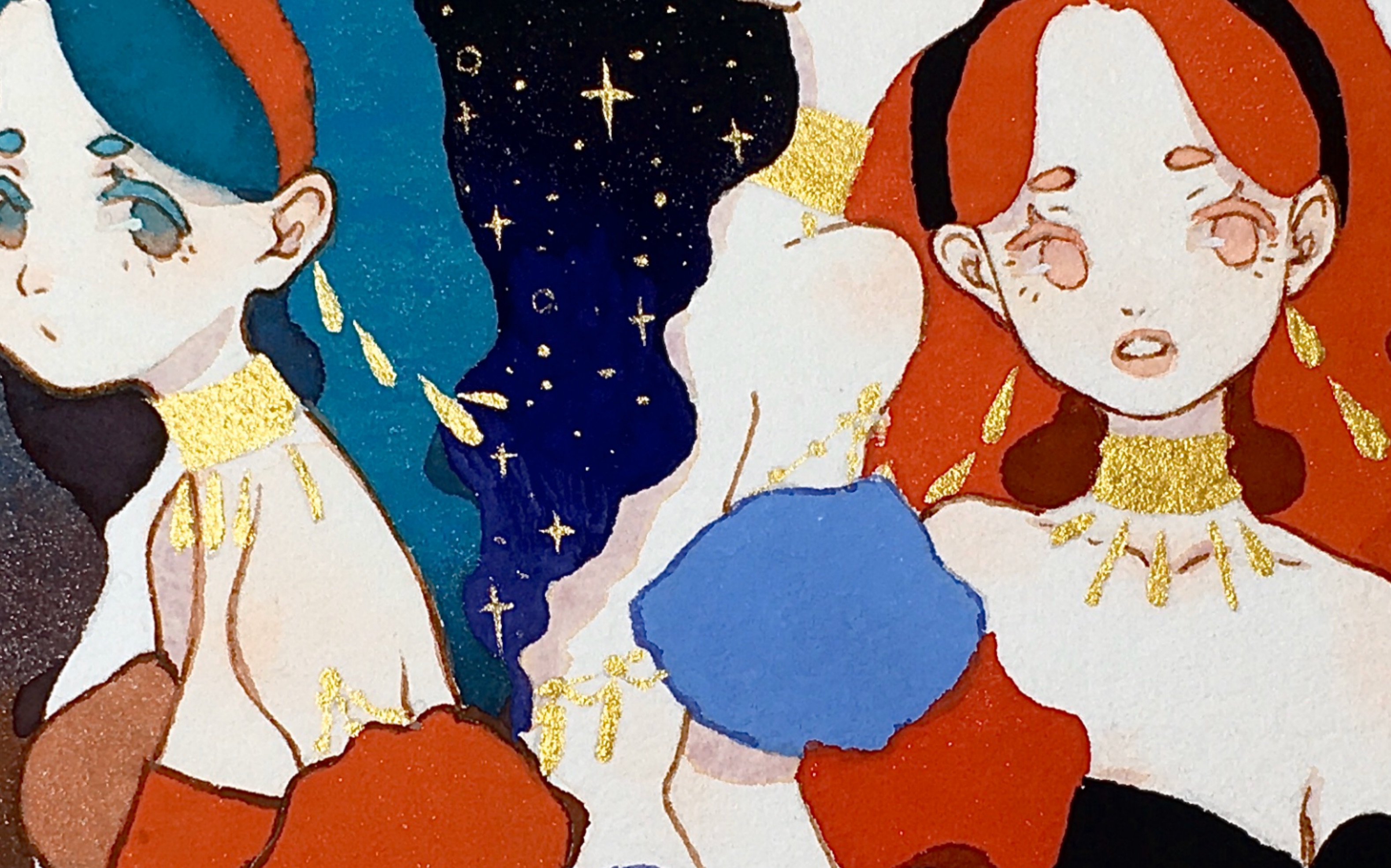 【水彩】用不同颜色画同一个人物是什么样的体验?-虎白